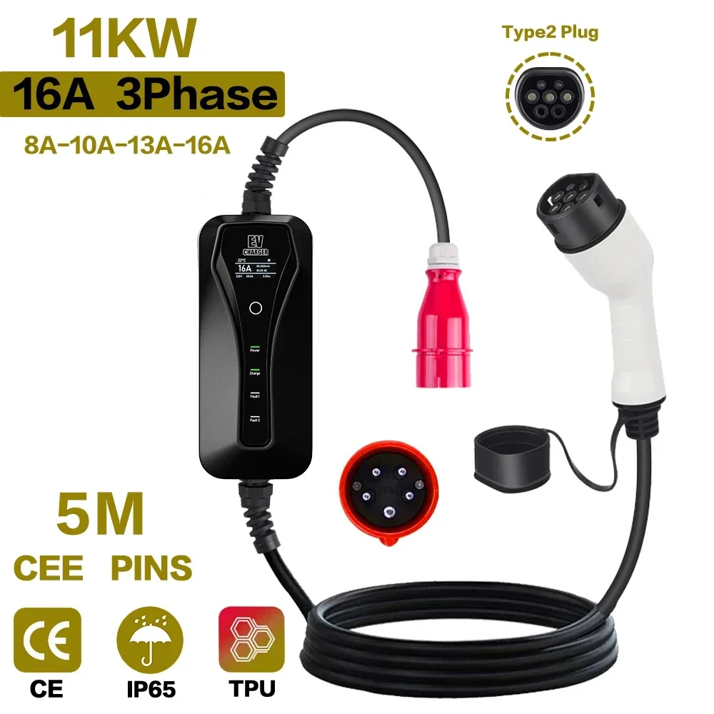 Type 2 Portable Ev Charger 11Kw Cee - Cargador EV portátil tipo 2, 11KW,