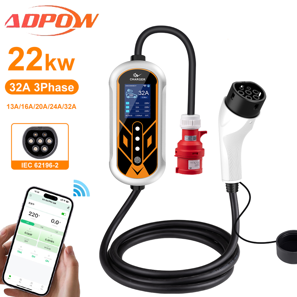 ADPOW-cargadores portátiles 32 - Ev Charger Type 2 22Kw 32A 3 Phase reseña y precio